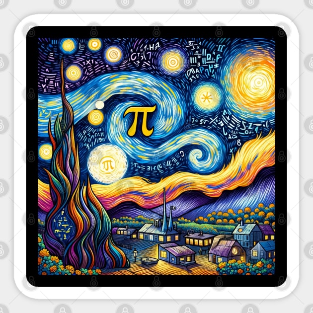 Pi Night Sky: Van Gogh’s Starry Night Celebrates Pi Day Sticker by Edd Paint Something